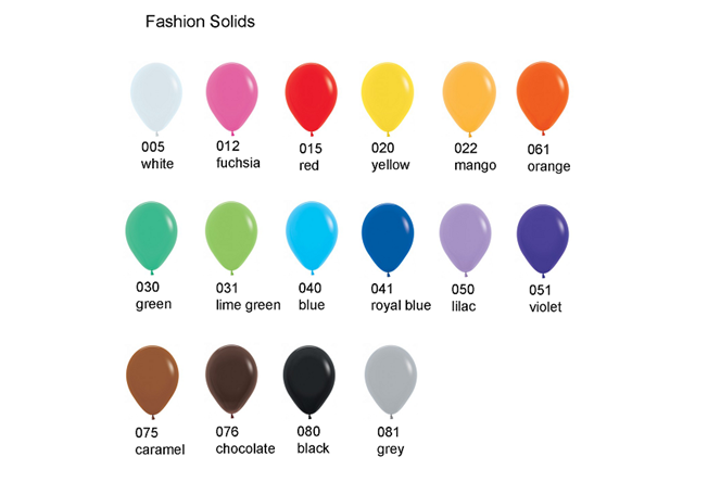 Ballonnen dropping: kleurenkaart gewone kleuren