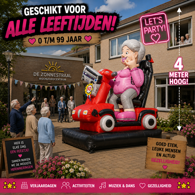 Sarah opblaas pop scootmobiel, alle leeftijden