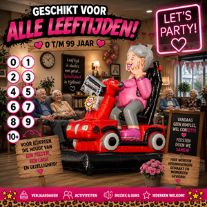 Sarah opblaas pop scootmobiel, alle leeftijden