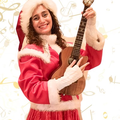 Zingende kerstdame met Ukelele